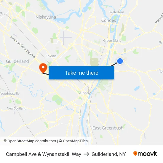 Campbell Ave & Wynanstskill Way to Guilderland, NY map