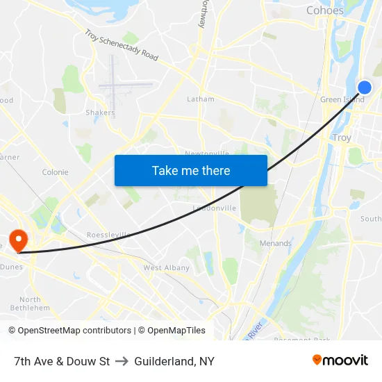 7th Ave & Douw St to Guilderland, NY map