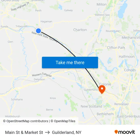Main St & Market St to Guilderland, NY map