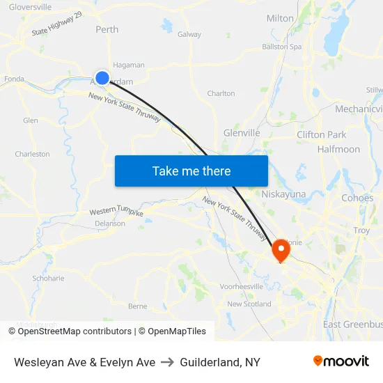 Wesleyan Ave & Evelyn Ave to Guilderland, NY map