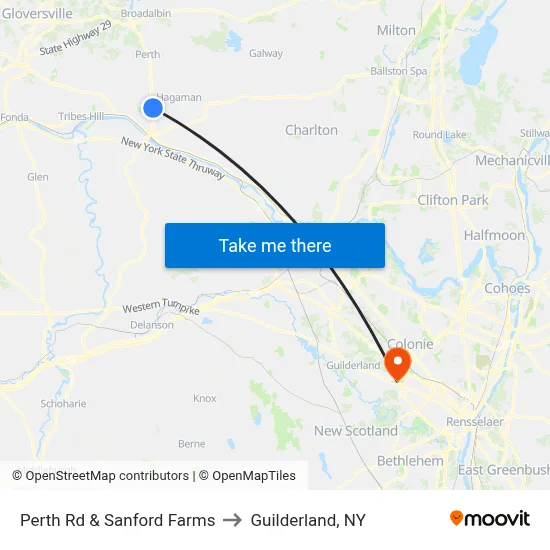 Perth Rd & Sanford Farms to Guilderland, NY map