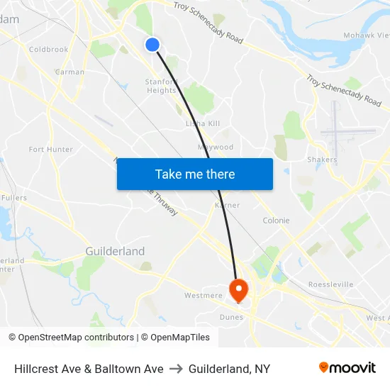 Hillcrest Ave & Balltown Ave to Guilderland, NY map