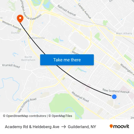 Academy Rd & Heldeberg Ave to Guilderland, NY map