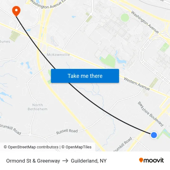Ormond St & Greenway to Guilderland, NY map