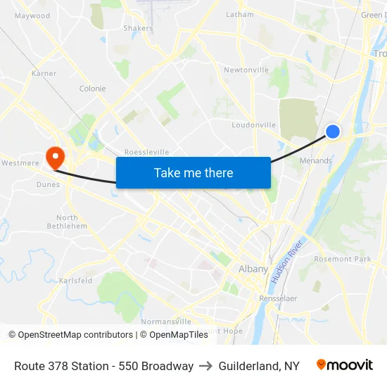Route 378 Station - 550 Broadway to Guilderland, NY map