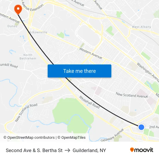 Second Ave & S. Bertha St to Guilderland, NY map