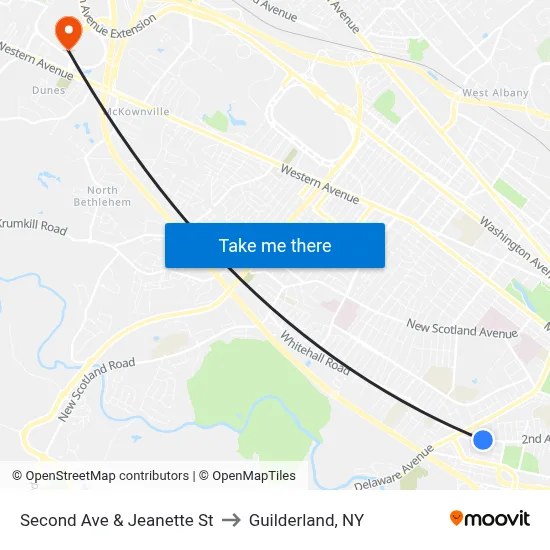 Second Ave & Jeanette St to Guilderland, NY map
