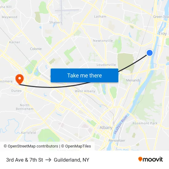 3rd Ave & 7th St to Guilderland, NY map