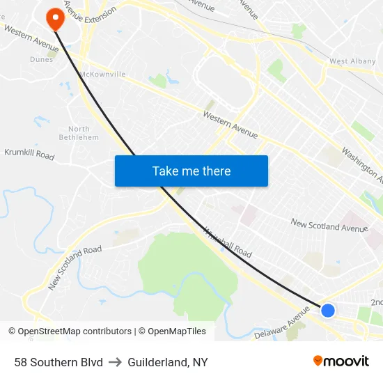 58 Southern Blvd to Guilderland, NY map