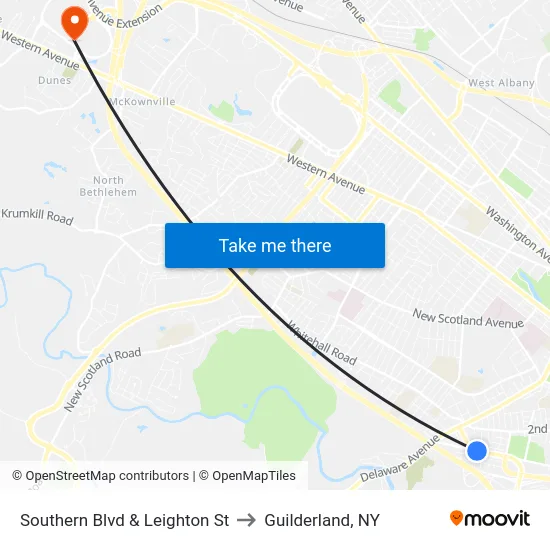 Southern Blvd & Leighton St to Guilderland, NY map