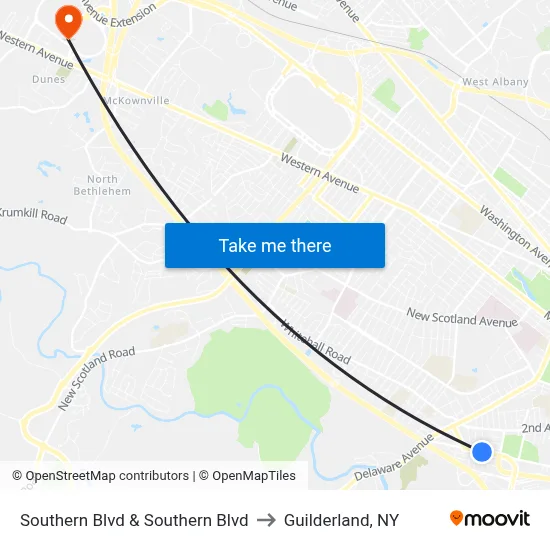 Southern Blvd & Southern Blvd to Guilderland, NY map