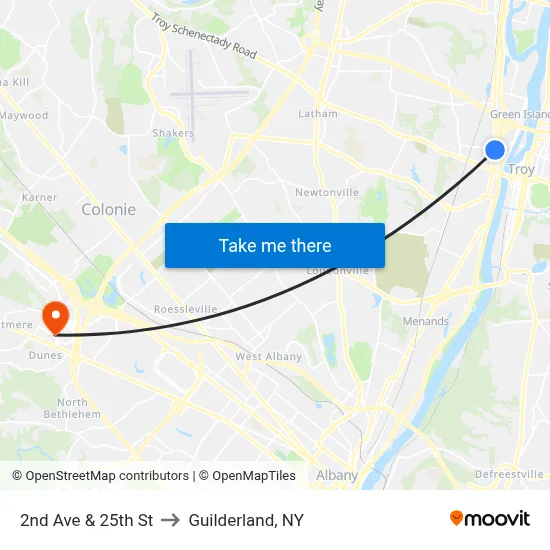 2nd Ave & 25th St to Guilderland, NY map