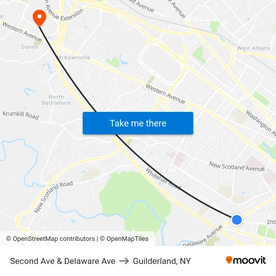 Second Ave & Delaware Ave to Guilderland, NY map