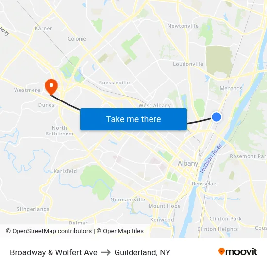 Broadway & Wolfert Ave to Guilderland, NY map