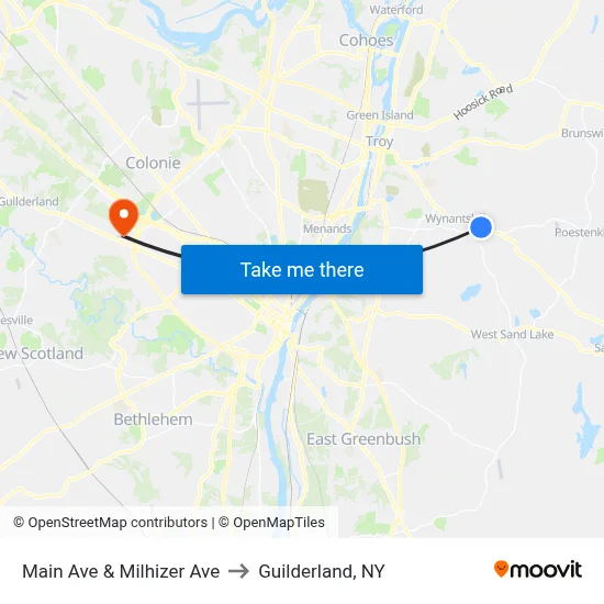 Main Ave & Milhizer Ave to Guilderland, NY map