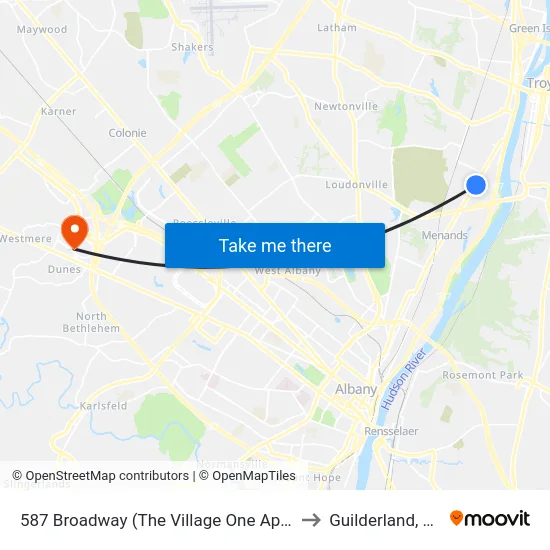 587 Broadway (The Village One Apts) to Guilderland, NY map