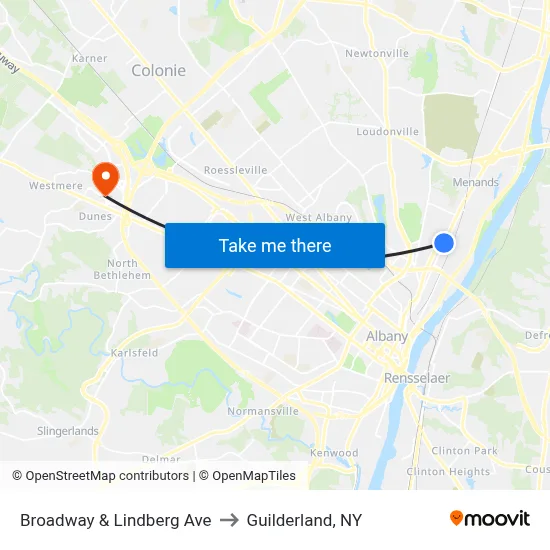 Broadway & Lindberg Ave to Guilderland, NY map