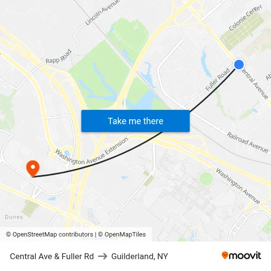 Central Ave & Fuller Rd to Guilderland, NY map