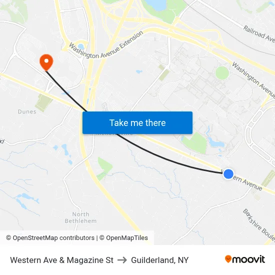 Western Ave & Magazine St to Guilderland, NY map