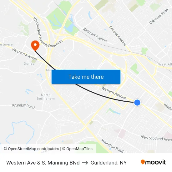Western Ave & S. Manning Blvd to Guilderland, NY map