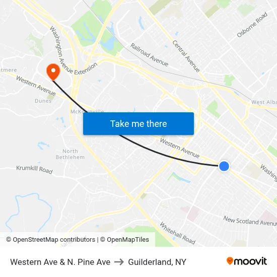 Western Ave & N. Pine Ave to Guilderland, NY map