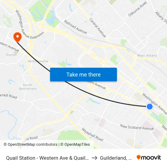 Quail Station - Western Ave & Quail St to Guilderland, NY map