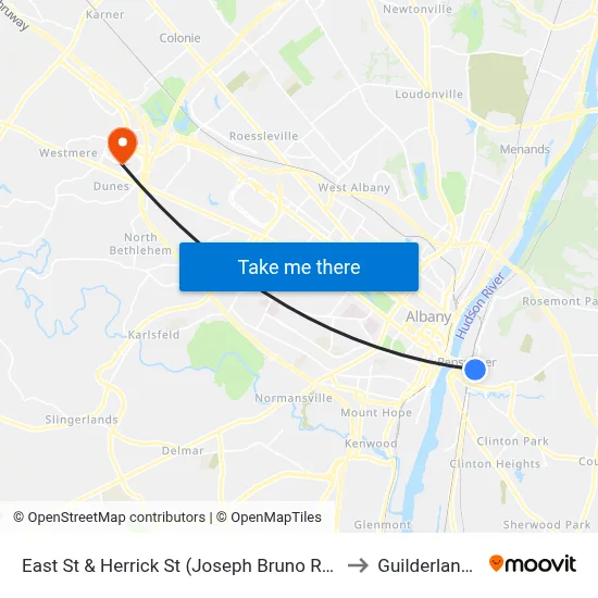 East St & Herrick St (Joseph Bruno Rail Station) to Guilderland, NY map