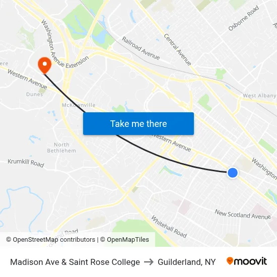 Madison Ave & Saint Rose College to Guilderland, NY map