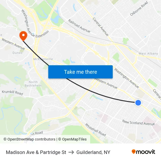 Madison Ave & Partridge St to Guilderland, NY map