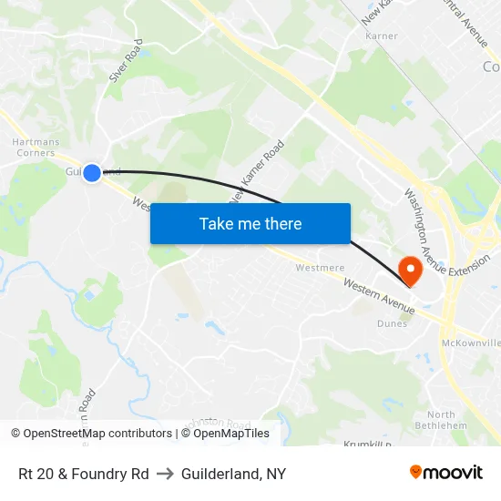 Rt 20 & Foundry Rd to Guilderland, NY map