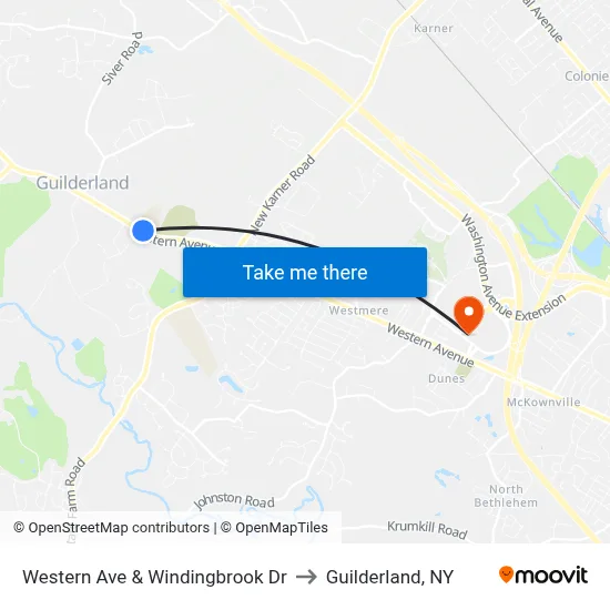 Western Ave & Windingbrook Dr to Guilderland, NY map