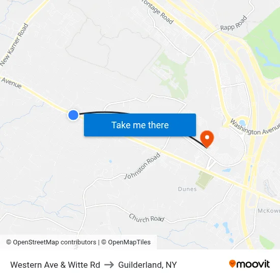 Western Ave & Witte Rd to Guilderland, NY map
