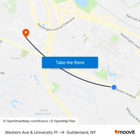 Western Ave & University Pl to Guilderland, NY map