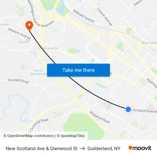 New Scotland Ave & Glenwood St to Guilderland, NY map