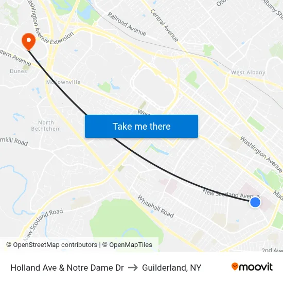 Holland Ave & Notre Dame Dr to Guilderland, NY map