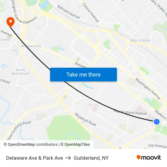 Delaware Ave & Park Ave to Guilderland, NY map
