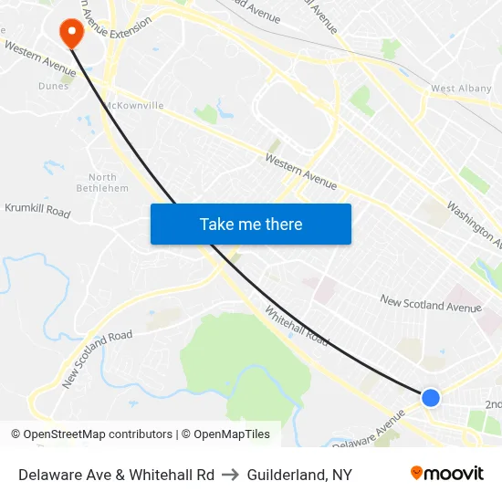 Delaware Ave & Whitehall Rd to Guilderland, NY map