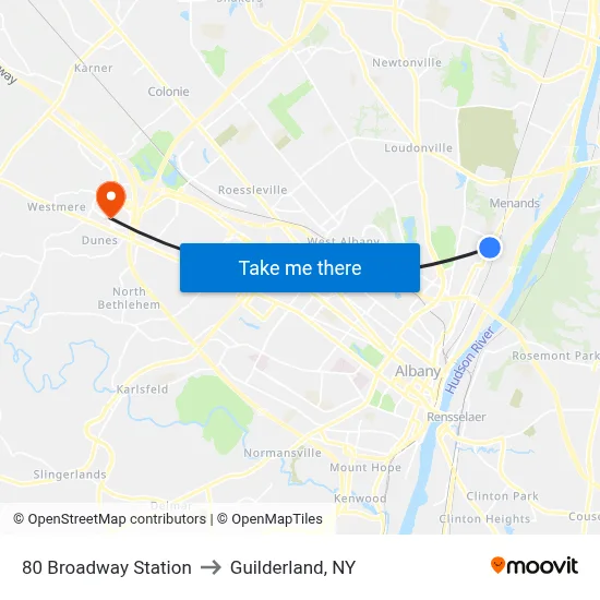 80 Broadway Station to Guilderland, NY map