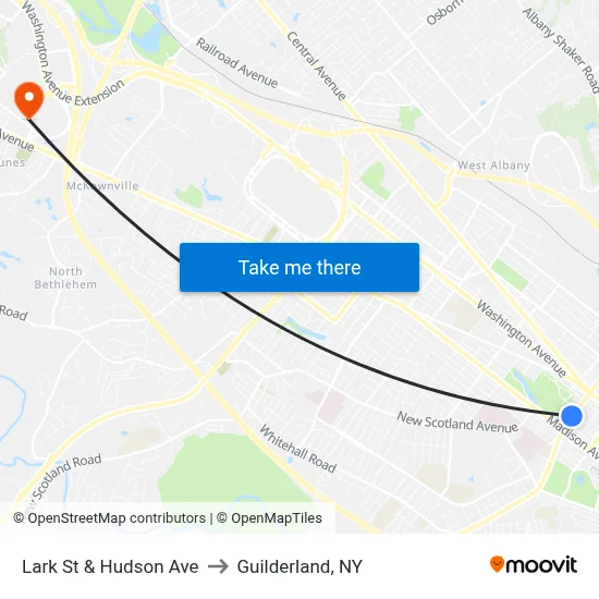Lark St & Hudson Ave to Guilderland, NY map