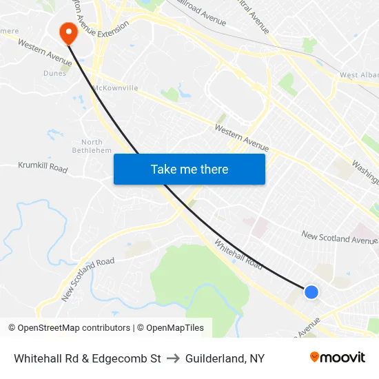 Whitehall Rd & Edgecomb St to Guilderland, NY map