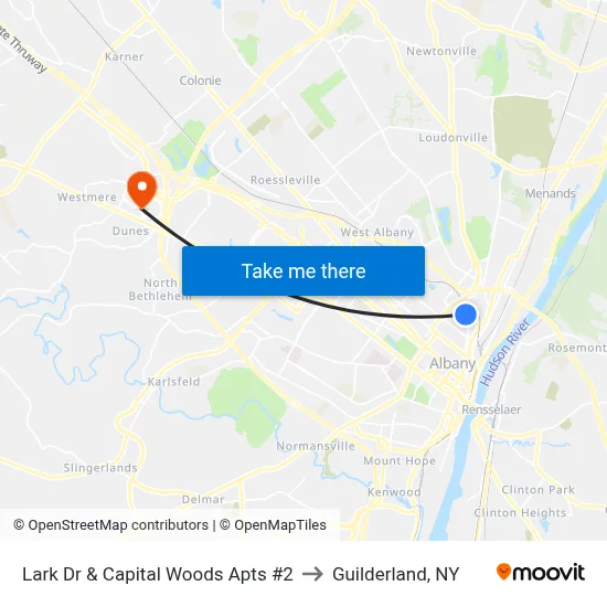 Lark Dr & Capital Woods Apts #2 to Guilderland, NY map