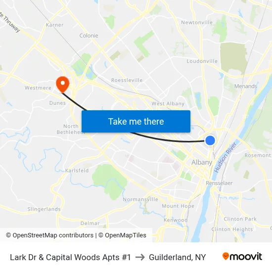 Lark Dr & Capital Woods Apts #1 to Guilderland, NY map