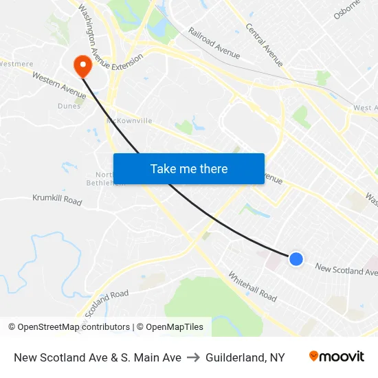 New Scotland Ave & S. Main Ave to Guilderland, NY map