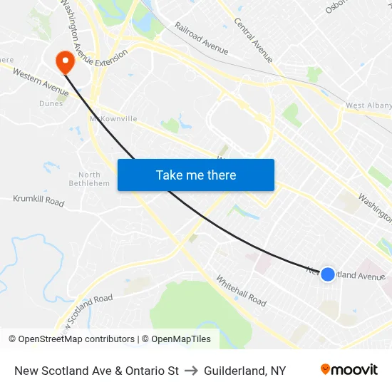 New Scotland Ave & Ontario St to Guilderland, NY map