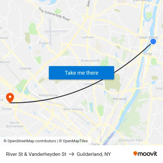 River St & Vanderheyden St to Guilderland, NY map