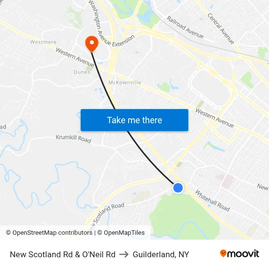 New Scotland Rd & O'Neil Rd to Guilderland, NY map