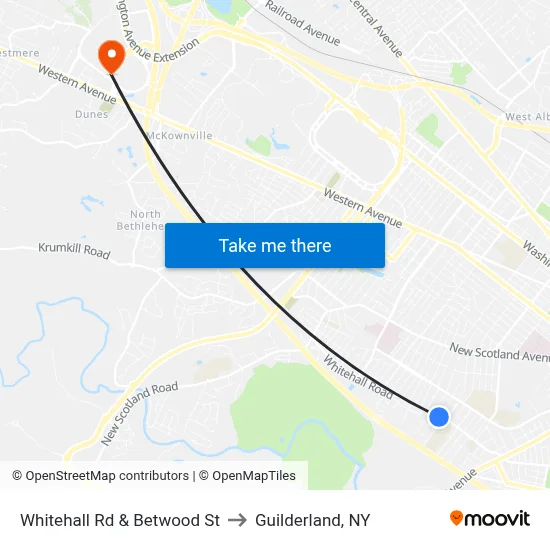 Whitehall Rd & Betwood St to Guilderland, NY map