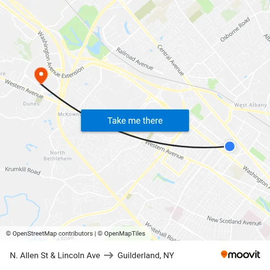 N. Allen St & Lincoln Ave to Guilderland, NY map