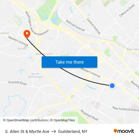 S. Allen St & Myrtle Ave to Guilderland, NY map