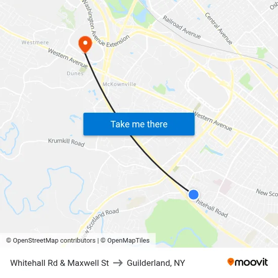 Whitehall Rd & Maxwell St to Guilderland, NY map